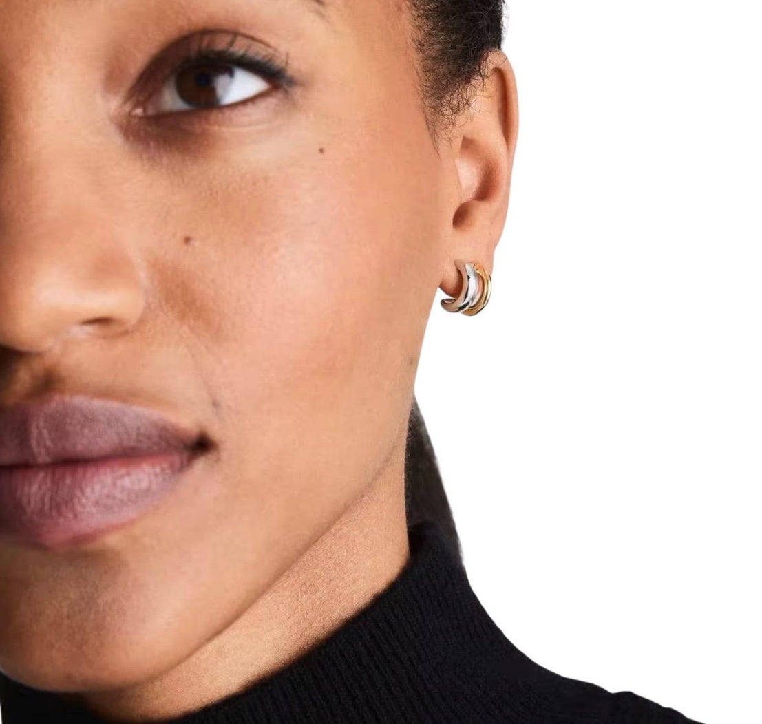Small Two Tone Hoops in 18K Gold Plated Sterling Silver - view 3