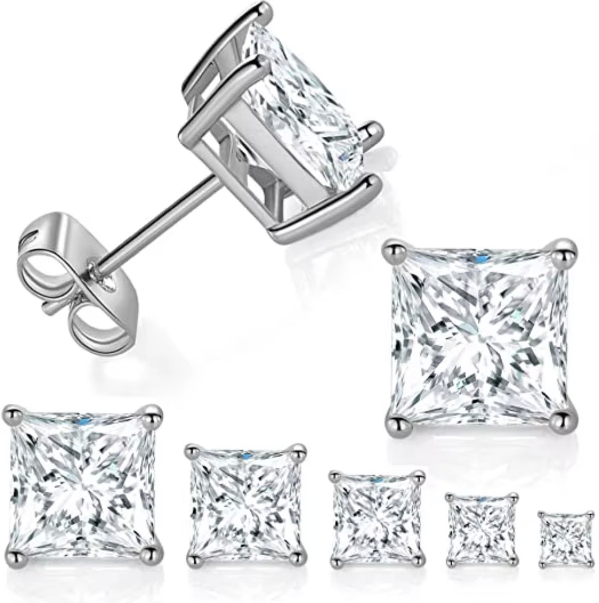 Square Princess Studs in 925 Sterling Silver - view 2
