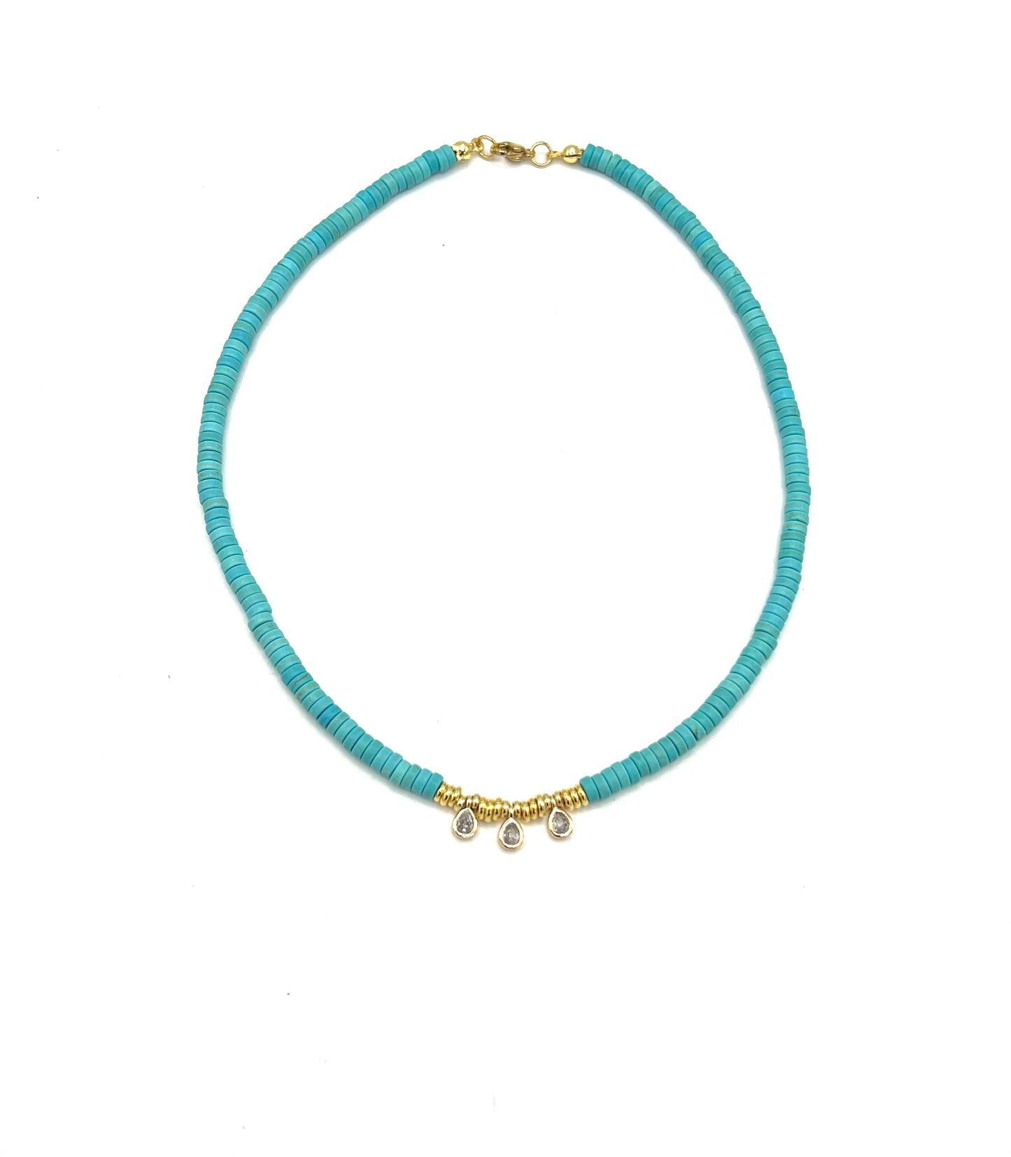 DAINTY BEADED TURQUOIS CZ NECKLACE