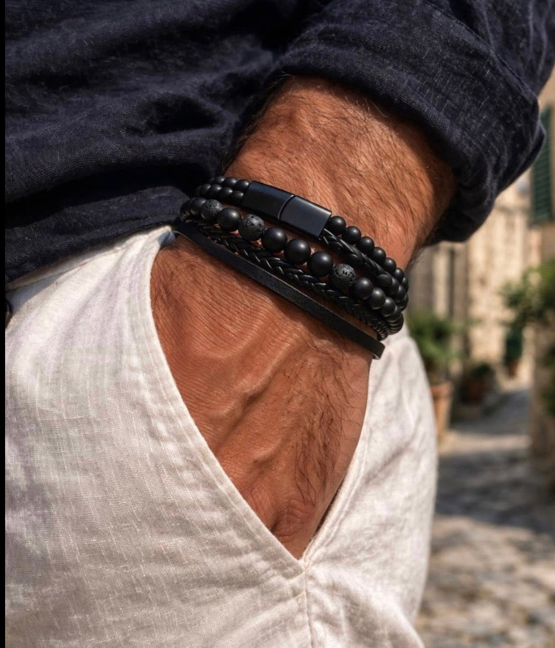 BLACK LAVA BEADED BRACELET