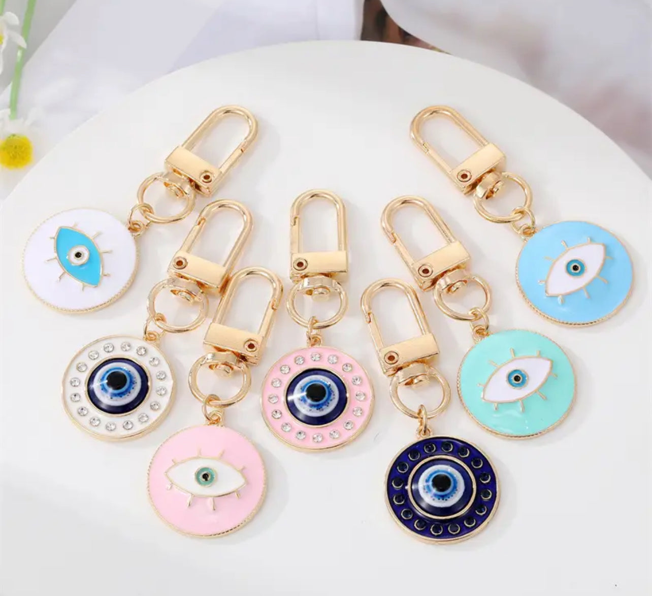 PINK EVIL EYE KEYCHAIN