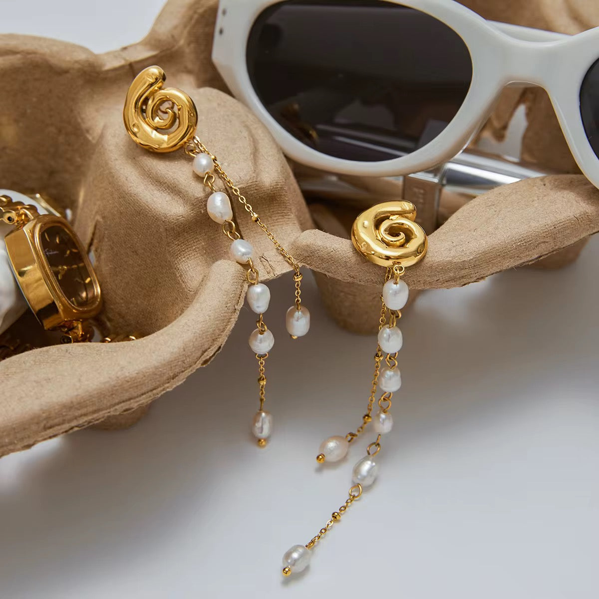 LONG PEARL SHELL EARRINGS