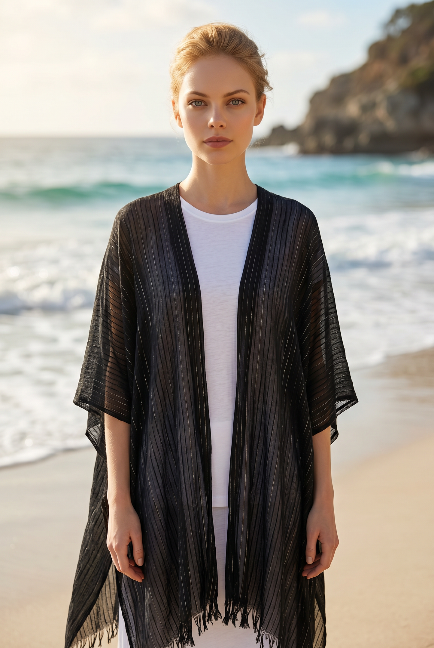 RIBBED PLEATED KIMONO