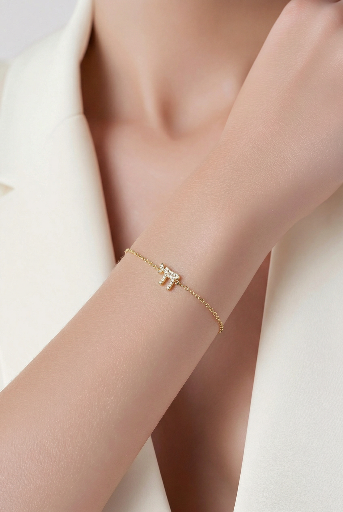 Chai CZ Bracelet in Gold Plated Sterling Silver - view 5