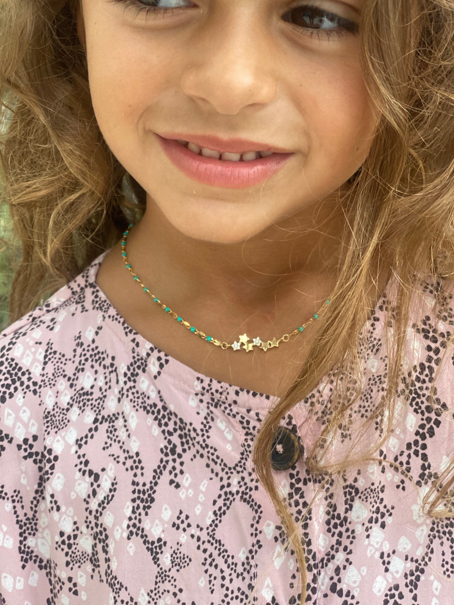 KIDS-Turquoise thin gold chain with star charm-Lenozella