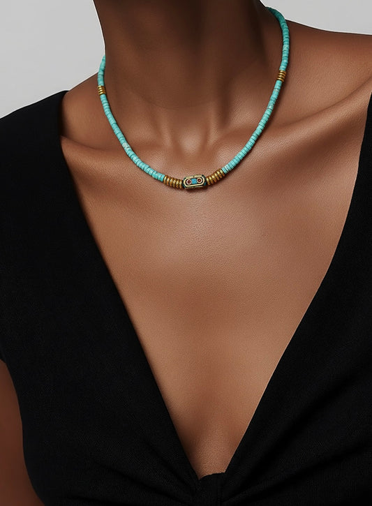 TURQUOISE AFRICAN BEAD NECKLACE