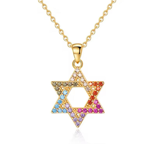 MULTI COLOR JEWISH STAR NECKLACE