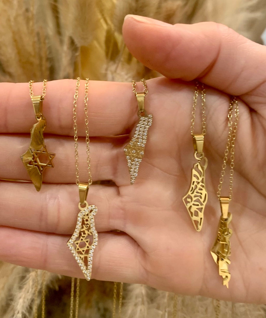 AM ISRAEL CHAI MAP NECKLACE