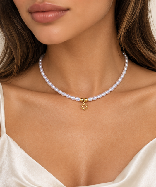 Pearl Star of David Necklace