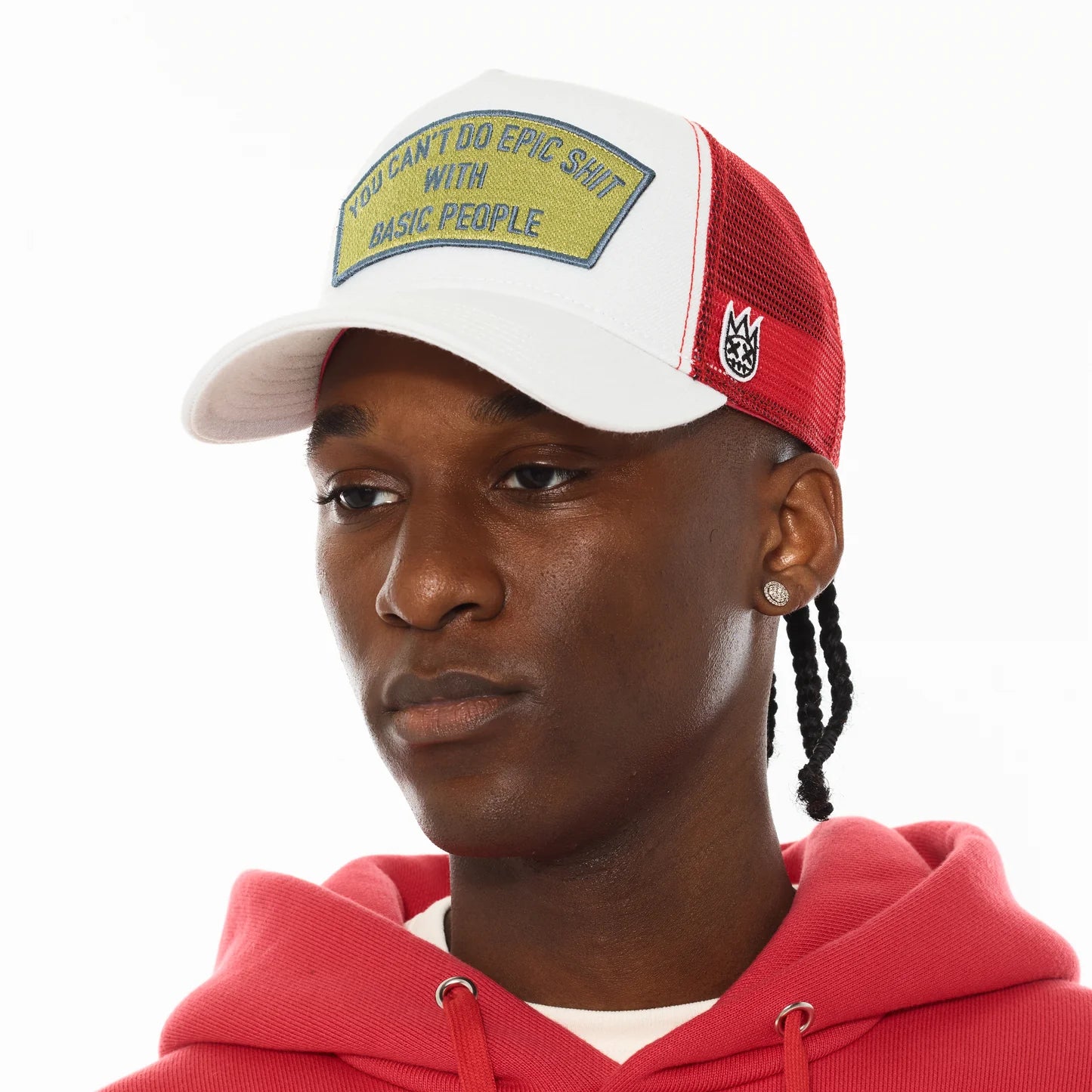 Cult's Logo Mesh Back Trucker Hat "Epic Shit" in Winter White