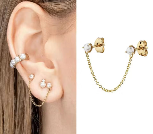 DOUBLE PEARL CHAIN EARRING