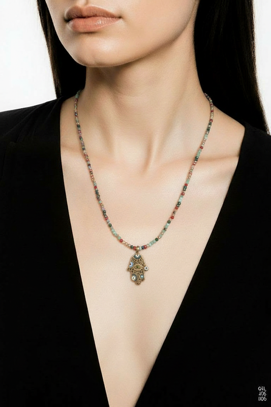 BEADED LONG HAND NECKLACE