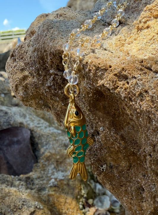 BEADED LONG FISH NECKLACE