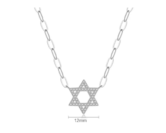 PAPERCLIP JEWISH STAR CZ NECKLACE