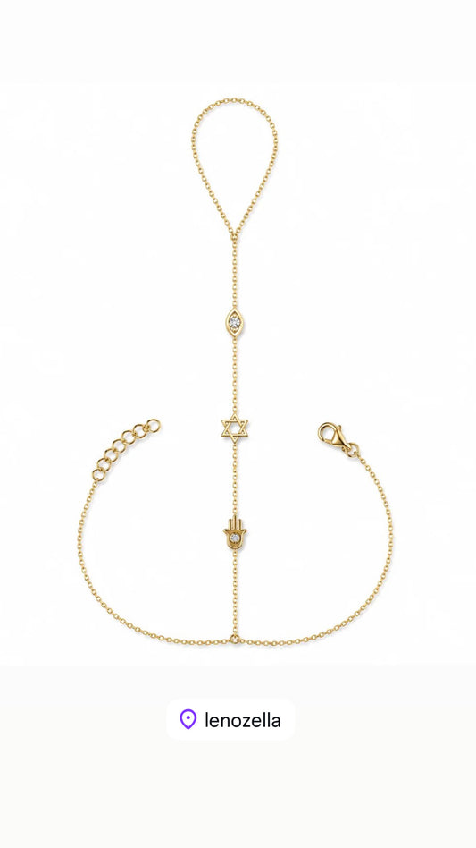 Eye Hand Star Hand Chain in Gold Vermeil Sterling Silver