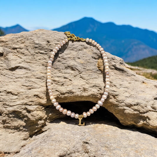 INTIAL PINK PEARL NECKLACE