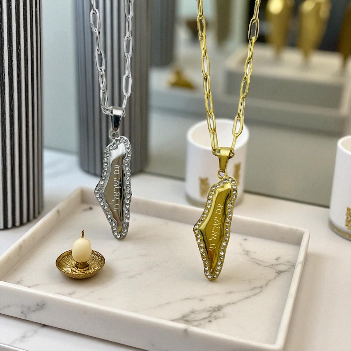 AM ISRAEL CHAI MAP NECKLACE