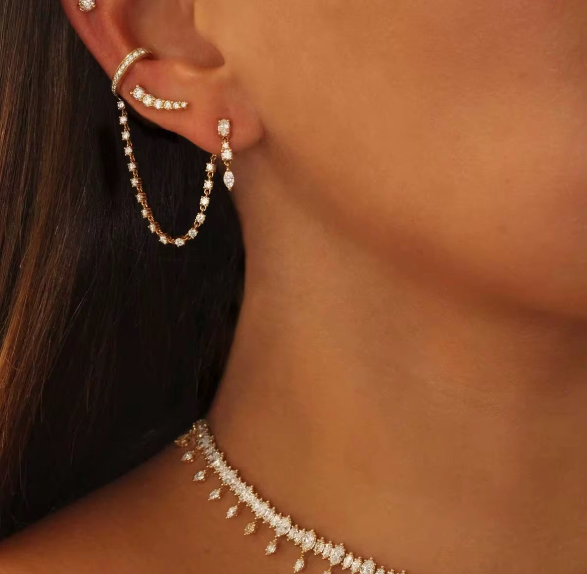 CHAIN DROP CZ EARRING