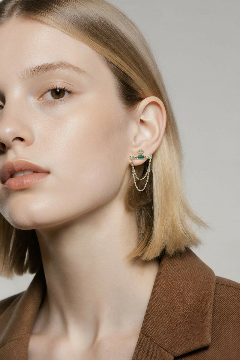 EMERALD CHAIN EARRINGS