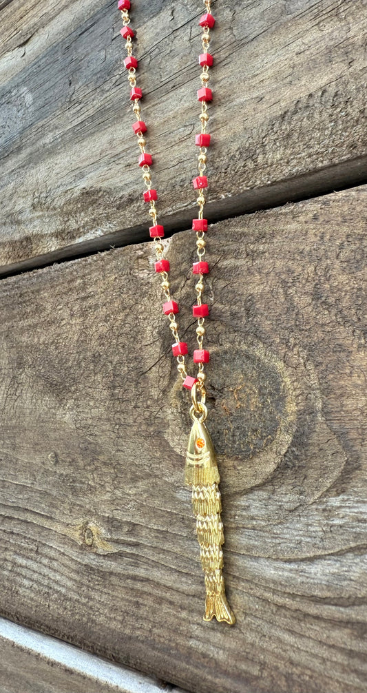 LONG BEADED FISH NECKLACE