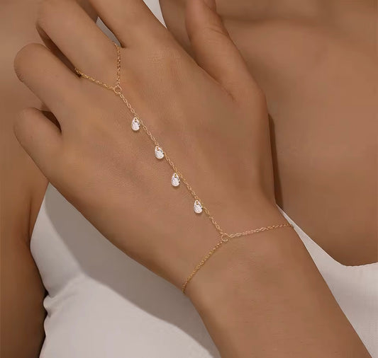 Dainty CZ Hand Chain in Gold Vermeil Sterling Silver