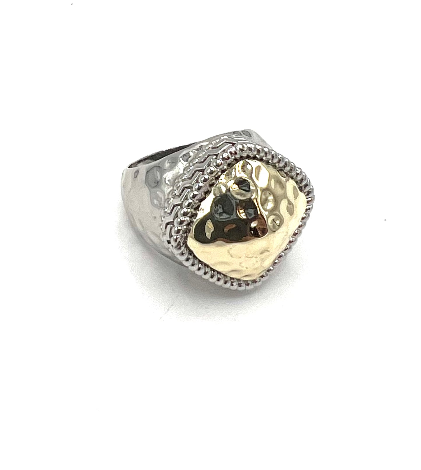 TWO TONE HAMMERED RING