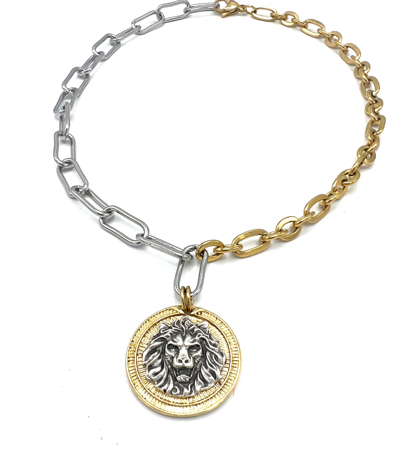 LION TWO TONE COIN NECKLACE