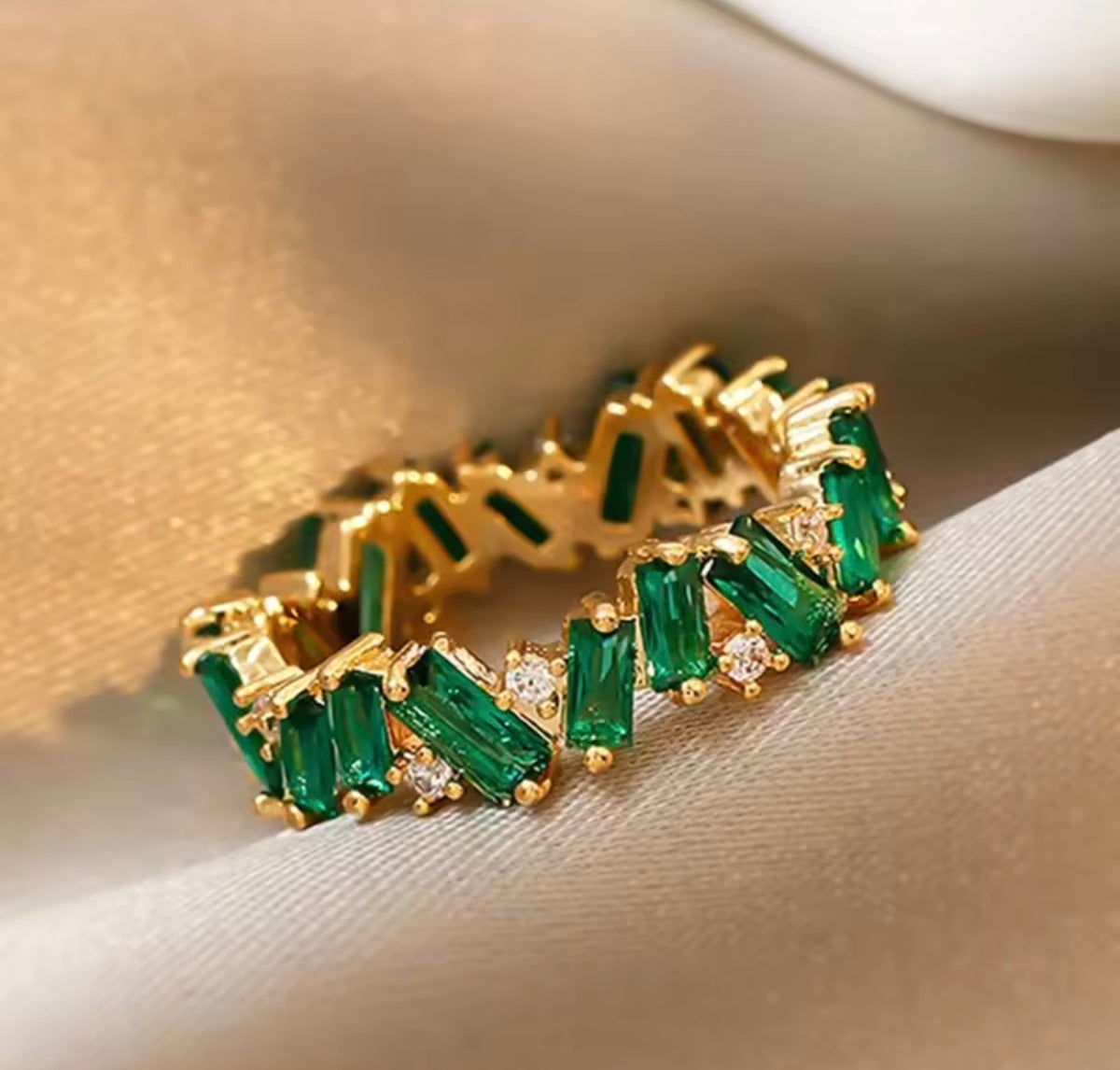 Emerald Band Ring in 18K Gold Plated Stainless Steel