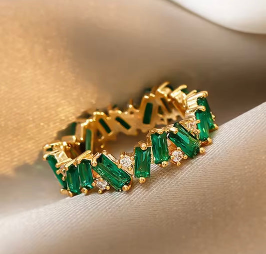 Emerald Band Ring in 18K Gold Plated Stainless Steel