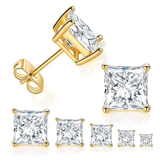 Square Princess Studs in 925 Sterling Silver