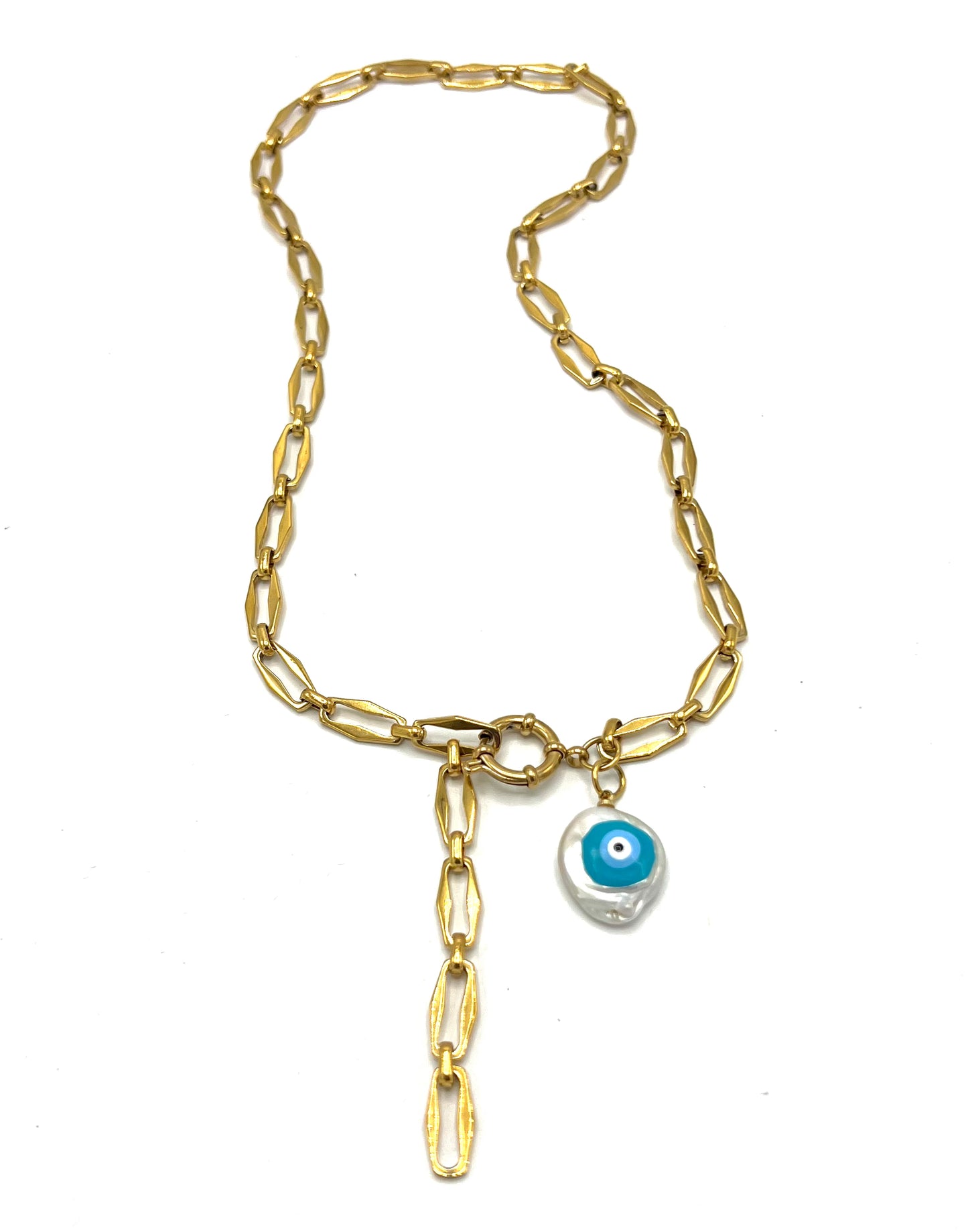 PEARL EYE PAPERCLIP NECKLACE
