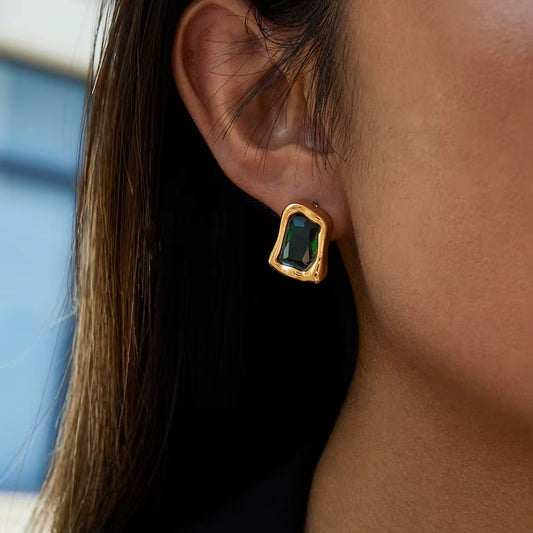 Emerald Studs in Stainless Steel