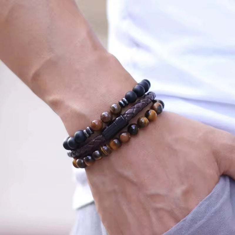 BROWN LAVA BEADED BRACELET