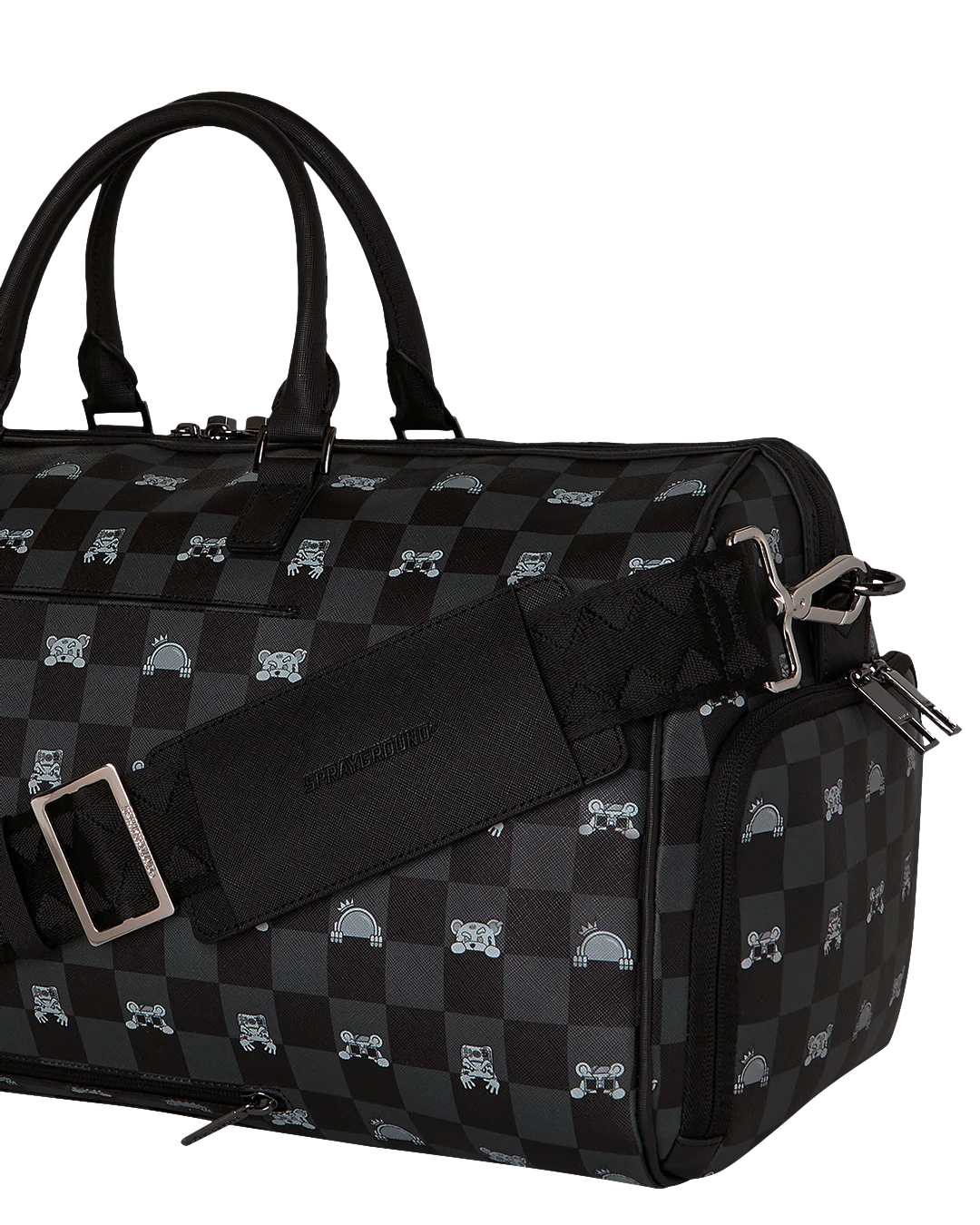 GRAY PEEKING CHARACTER CHECK DUFFEL