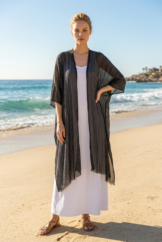 RIBBED PLEATED KIMONO