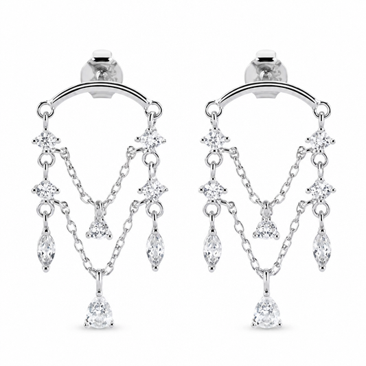 Cascading Crystal Chain Earrings in 925 Sterling Silver
