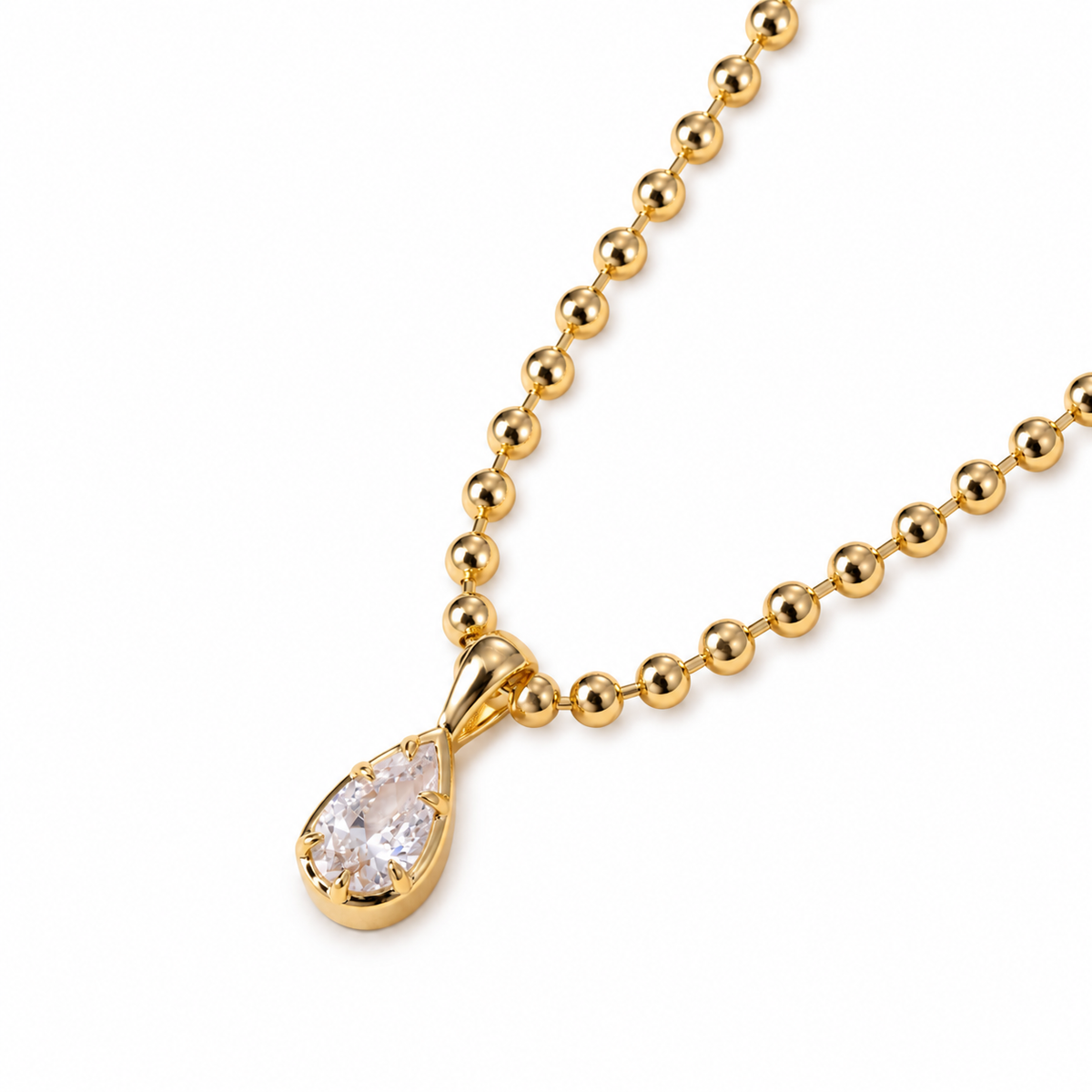 Gold Teardrop CZ Pendant Necklace