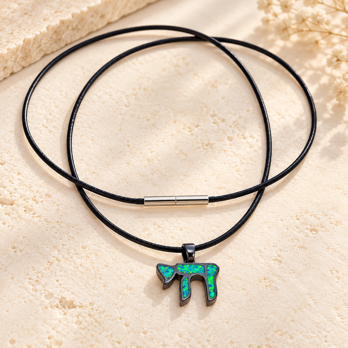 Blue Opal Chai Leather Necklace