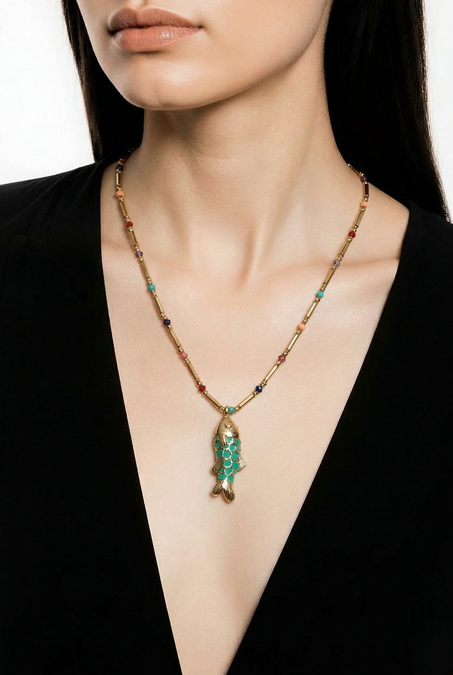 MULTI BEADED FISH NECKLACE