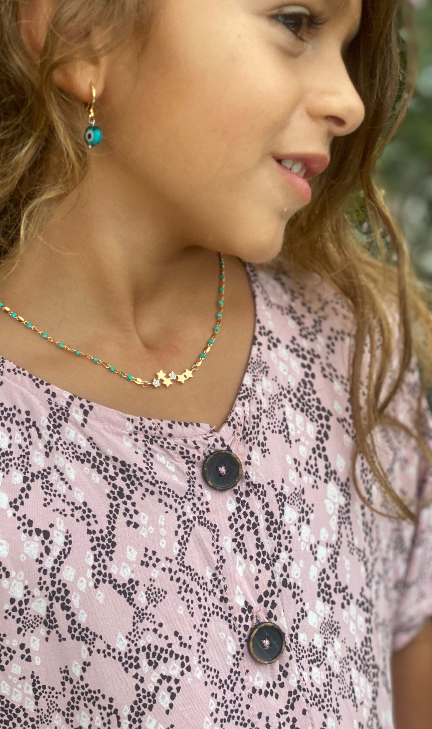 KIDS-Turquoise thin gold chain with star charm-Lenozella