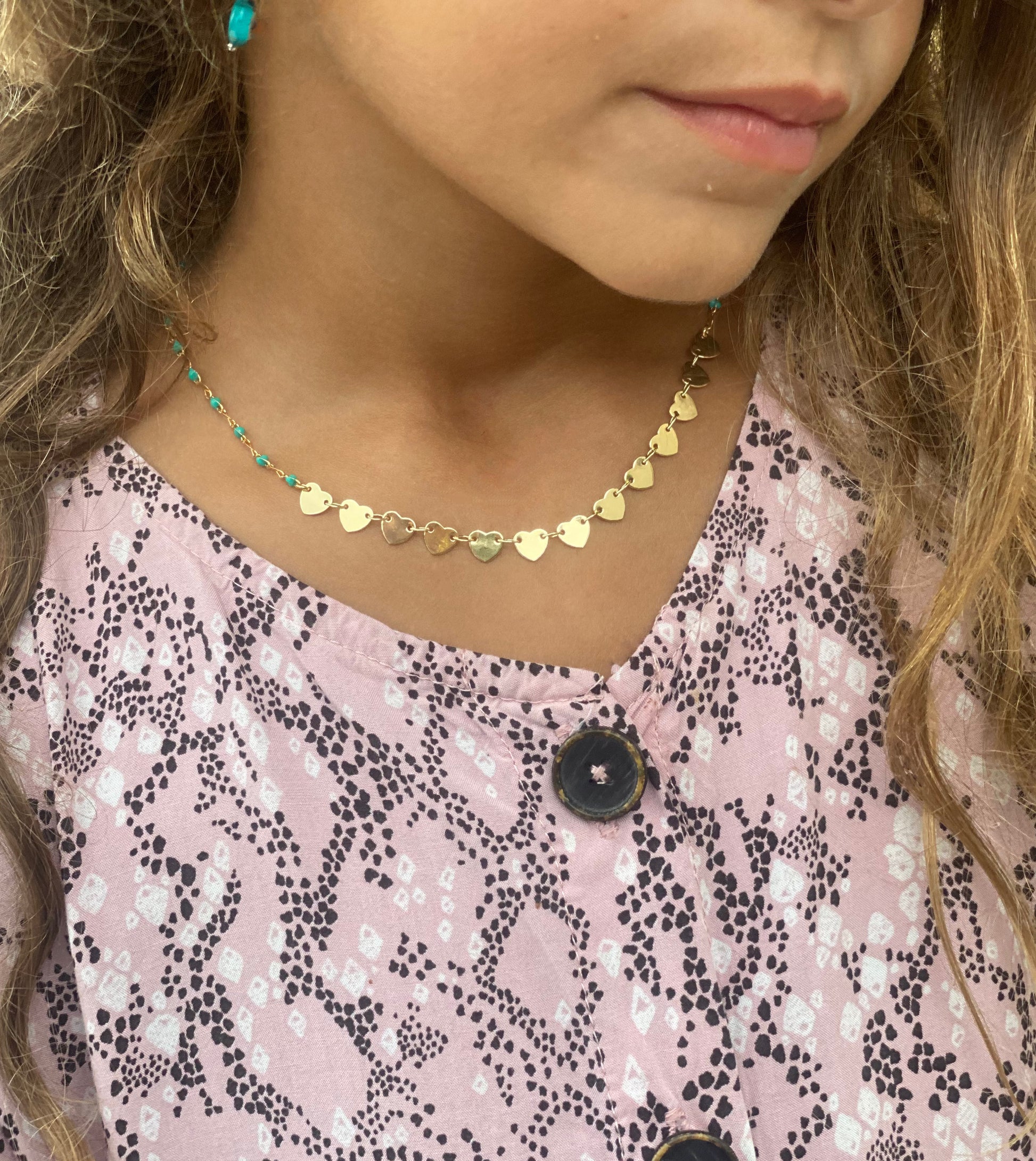 KIDS-Gold filled heart necklace with turquoise thin chain-Lenozella