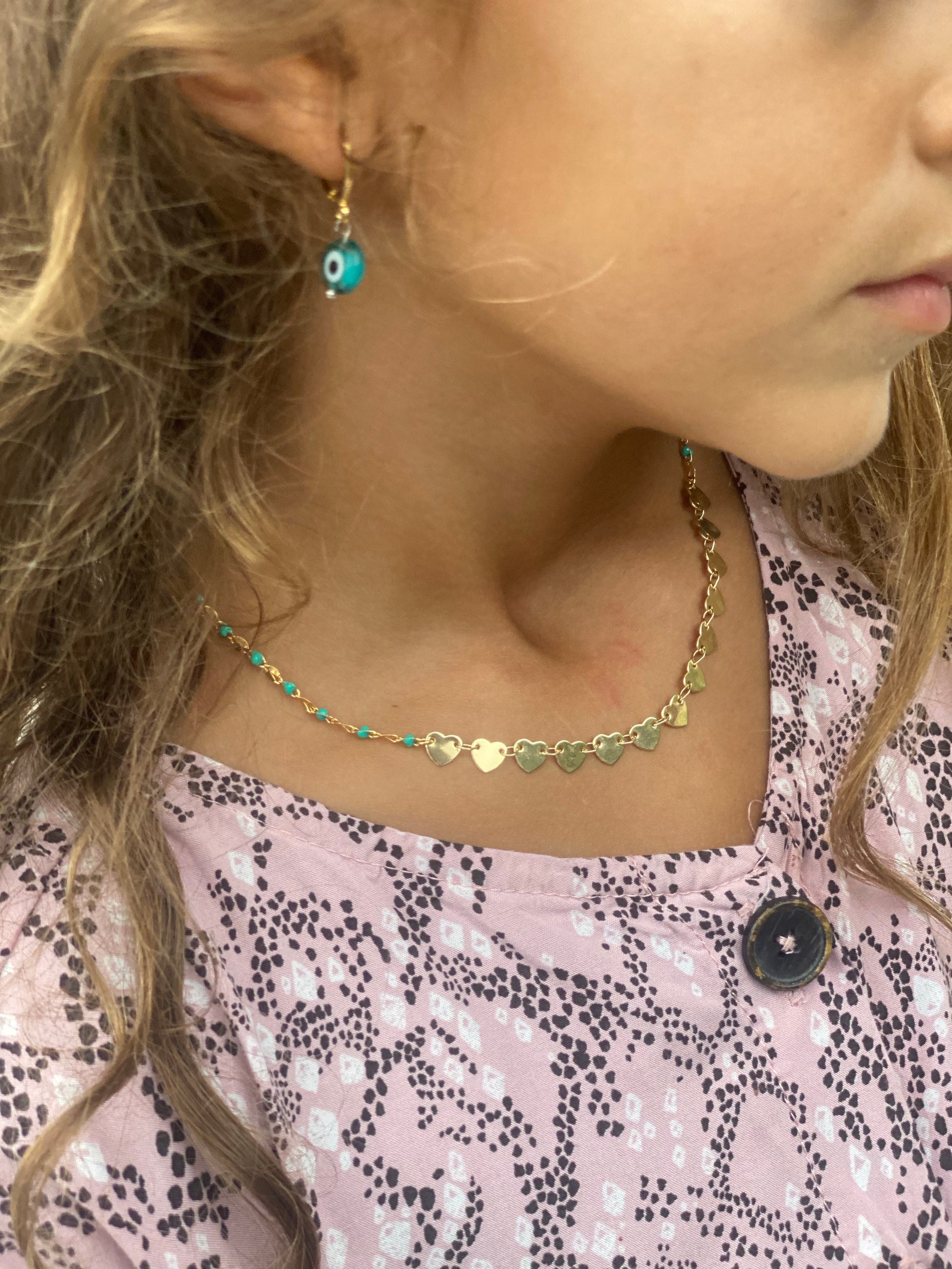 KIDS-Gold filled heart necklace with turquoise thin chain-Lenozella
